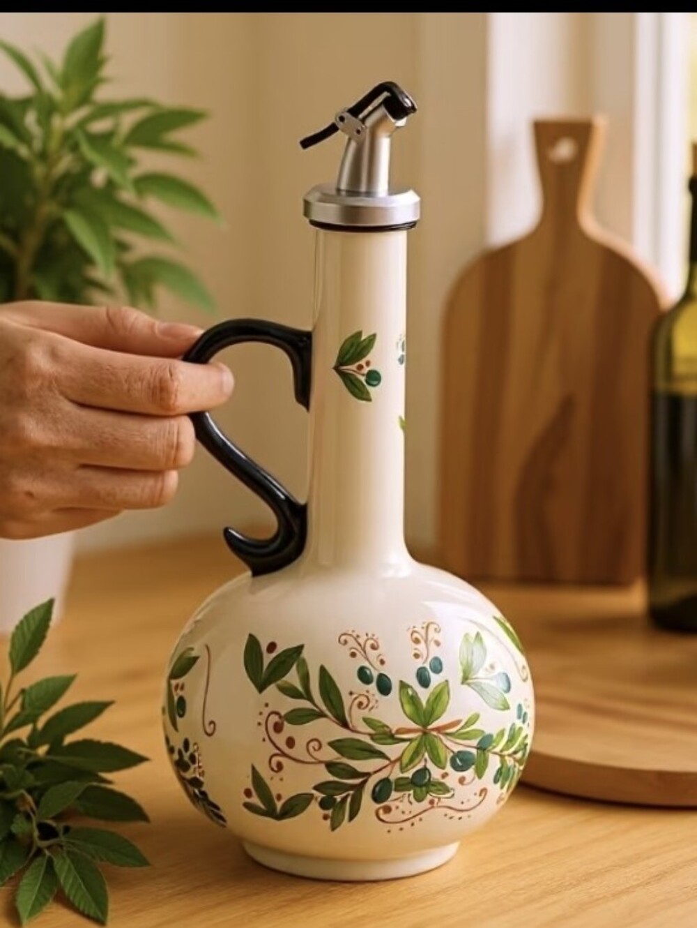 Beautiful Hand Painted Italian Decor Olive Oil Cruet Dispenser Bottle NEW